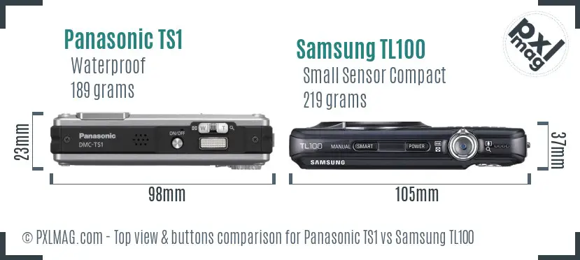 Panasonic TS1 vs Samsung TL100 top view buttons comparison
