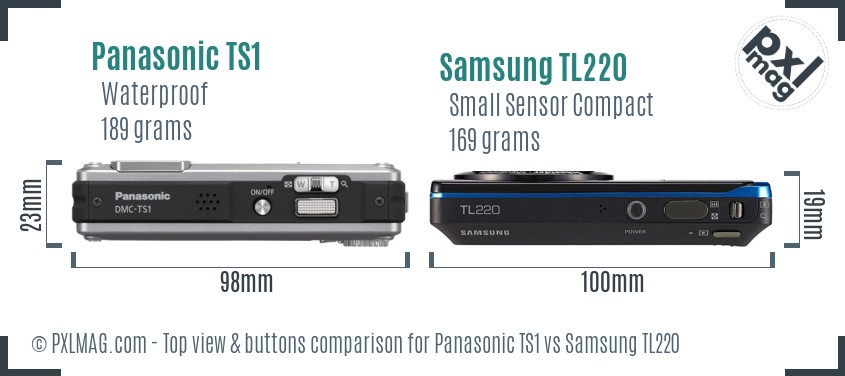 Panasonic TS1 vs Samsung TL220 top view buttons comparison