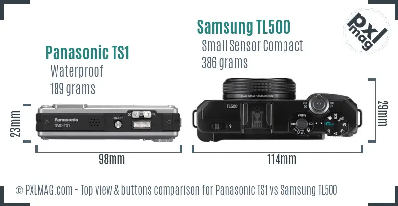 Panasonic TS1 vs Samsung TL500 top view buttons comparison Panasonic TS1 vs Samsung TL500 top view buttons comparison