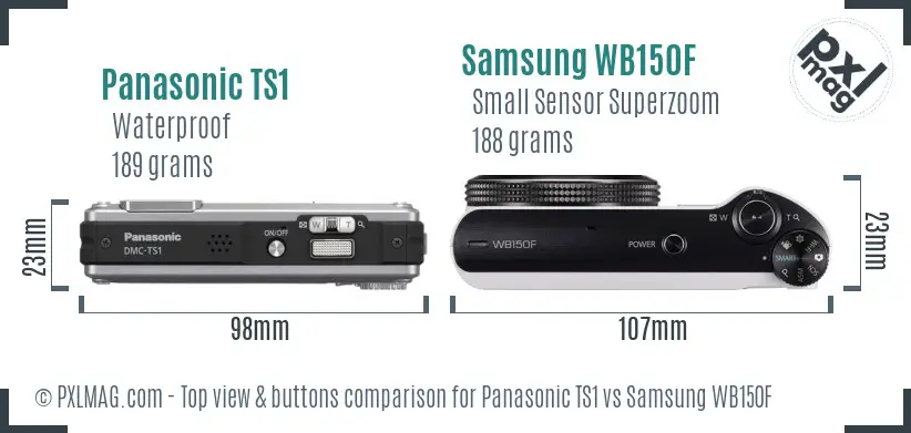 Panasonic TS1 vs Samsung WB150F top view buttons comparison