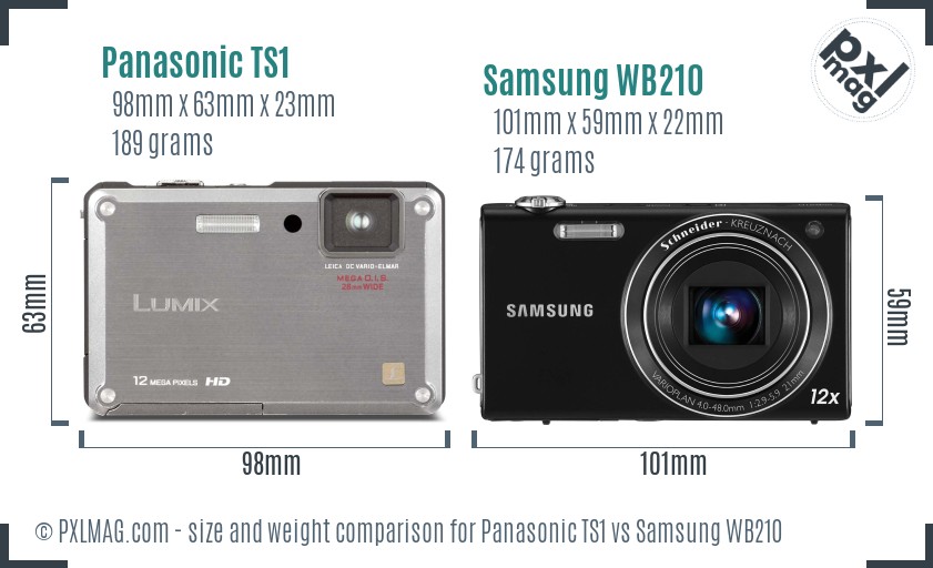 Panasonic TS1 vs Samsung WB210 size comparison
