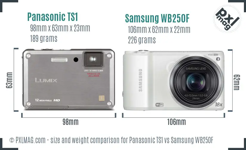 Panasonic TS1 vs Samsung WB250F size comparison Panasonic TS1 vs Samsung WB250F size comparison