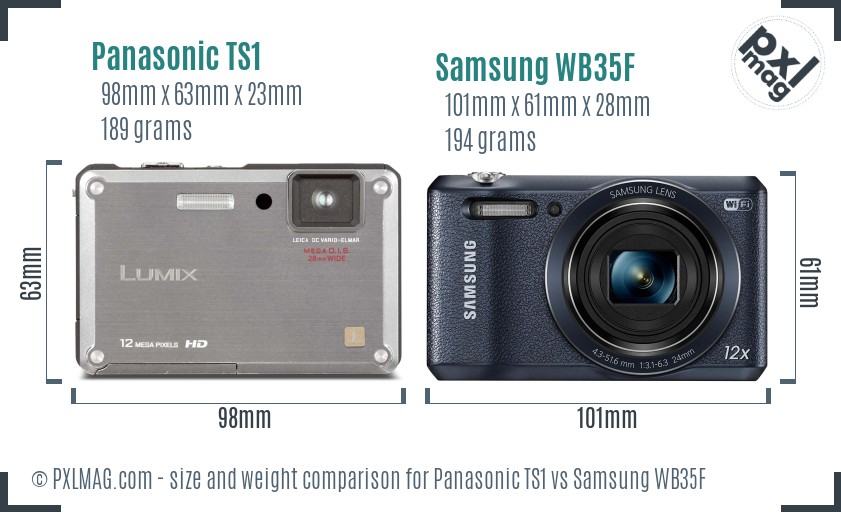 Panasonic TS1 vs Samsung WB35F size comparison