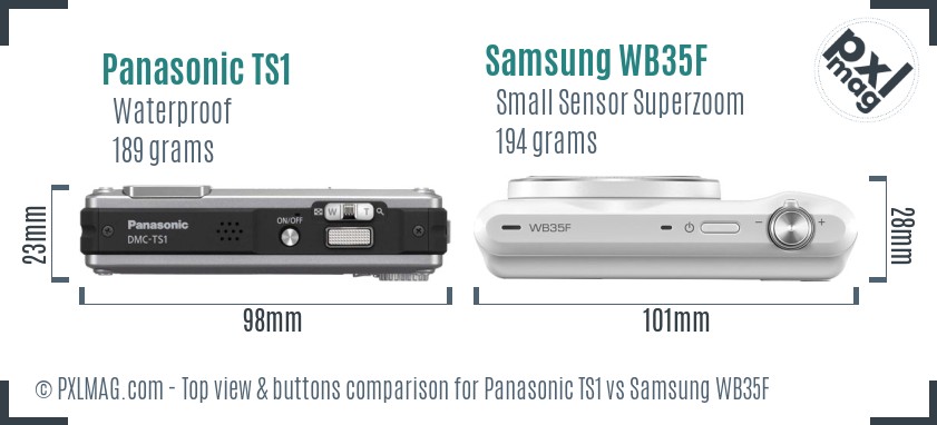 Panasonic TS1 vs Samsung WB35F top view buttons comparison