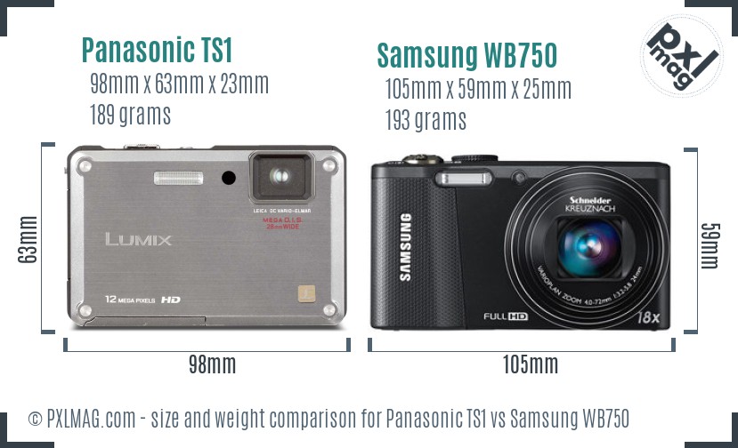 Panasonic TS1 vs Samsung WB750 size comparison