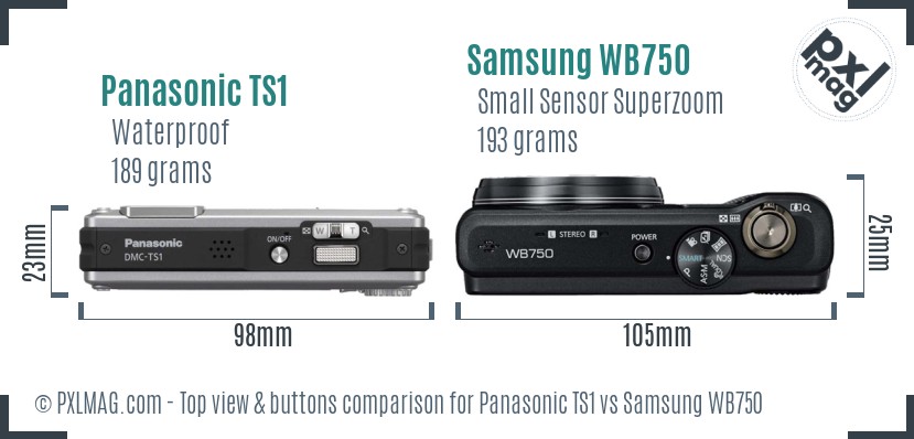 Panasonic TS1 vs Samsung WB750 top view buttons comparison