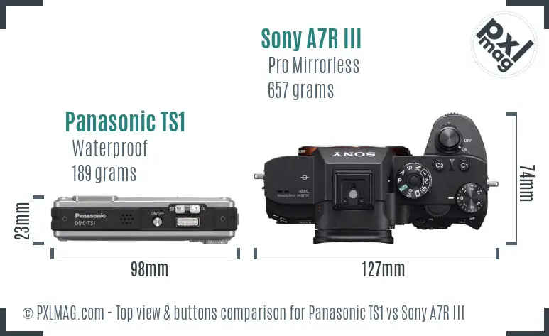 Panasonic TS1 vs Sony A7R III top view buttons comparison Panasonic TS1 vs Sony A7R III top view buttons comparison