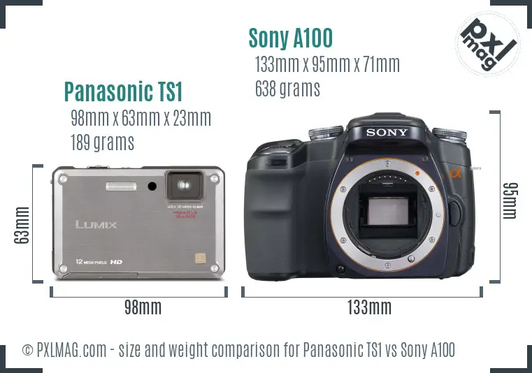 Panasonic TS1 vs Sony A100 size comparison