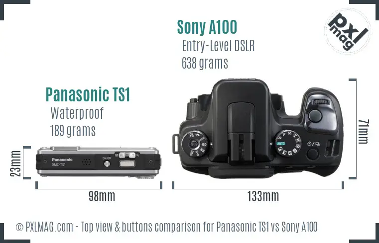 Panasonic TS1 vs Sony A100 top view buttons comparison