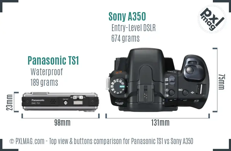 Panasonic TS1 vs Sony A350 top view buttons comparison