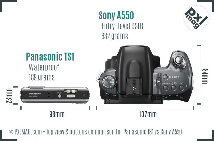 Panasonic TS1 vs Sony A550 top view buttons comparison