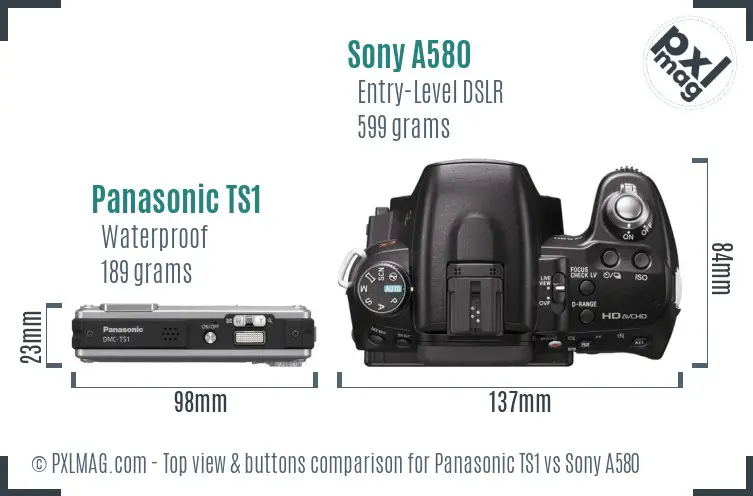 Panasonic TS1 vs Sony A580 top view buttons comparison