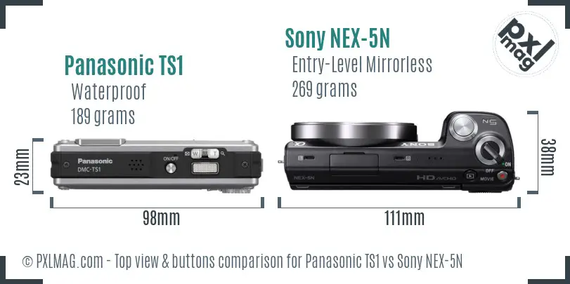 Panasonic TS1 vs Sony NEX-5N top view buttons comparison
