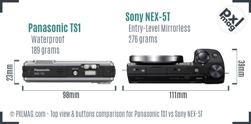 Panasonic TS1 vs Sony NEX-5T top view buttons comparison