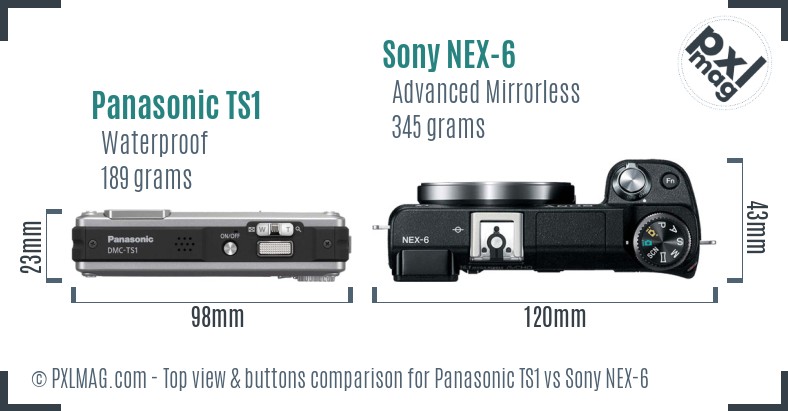 Panasonic TS1 vs Sony NEX-6 top view buttons comparison