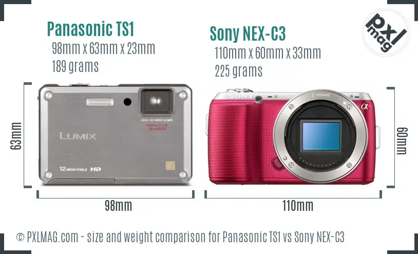 Panasonic TS1 vs Sony NEX-C3 size comparison