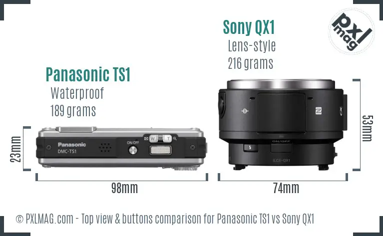 Panasonic TS1 vs Sony QX1 top view buttons comparison Panasonic TS1 vs Sony QX1 top view buttons comparison