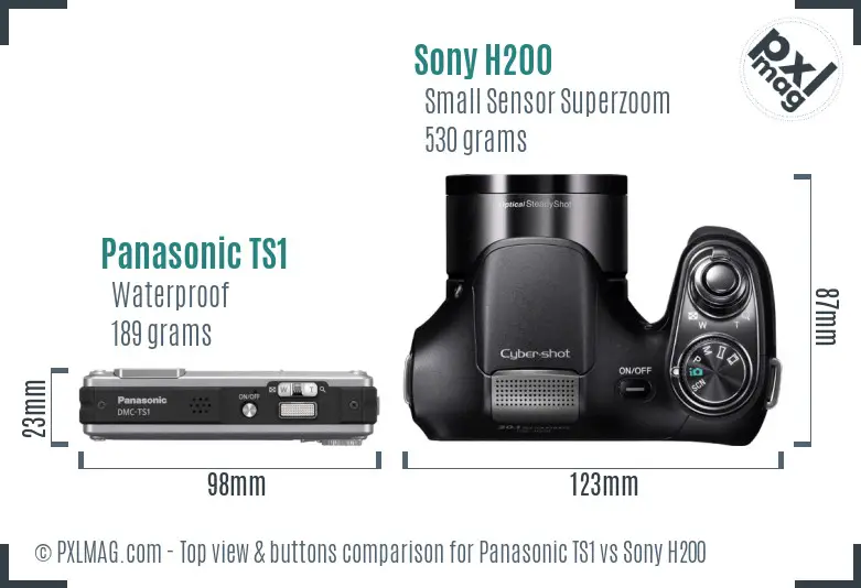 Panasonic TS1 vs Sony H200 top view buttons comparison Panasonic TS1 vs Sony H200 top view buttons comparison
