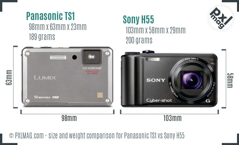 Panasonic TS1 vs Sony H55 size comparison