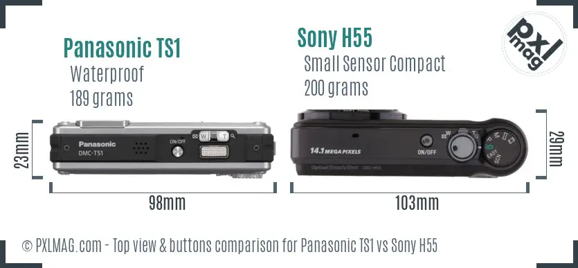 Panasonic TS1 vs Sony H55 top view buttons comparison