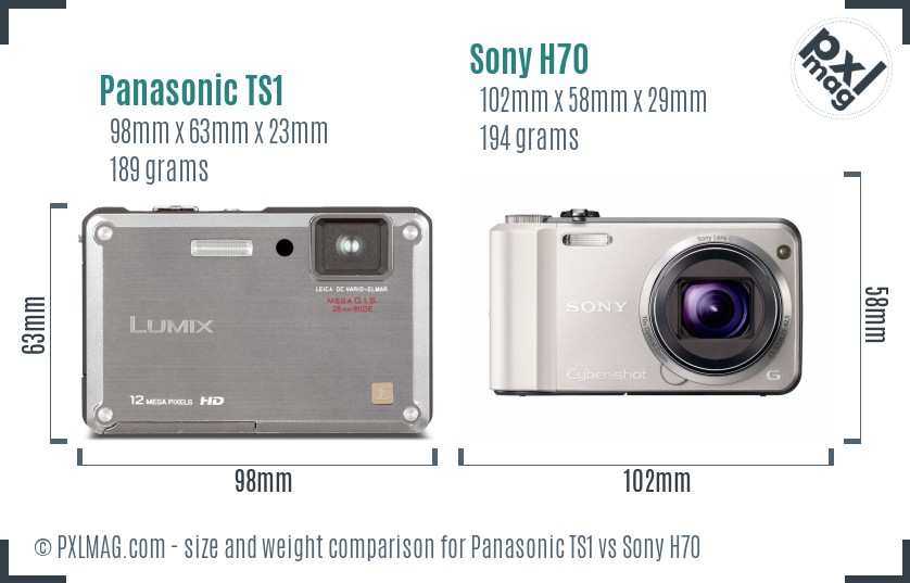 Panasonic TS1 vs Sony H70 size comparison
