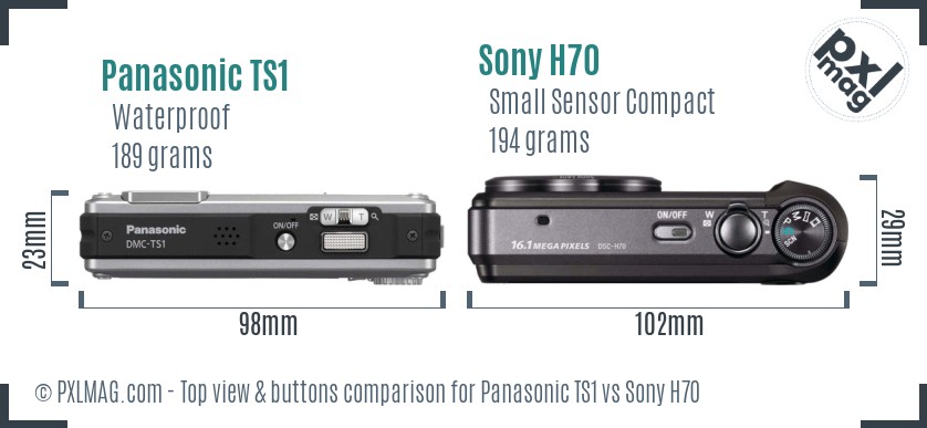 Panasonic TS1 vs Sony H70 top view buttons comparison