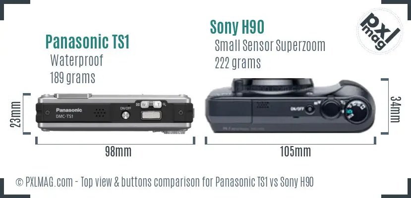 Panasonic TS1 vs Sony H90 top view buttons comparison Panasonic TS1 vs Sony H90 top view buttons comparison
