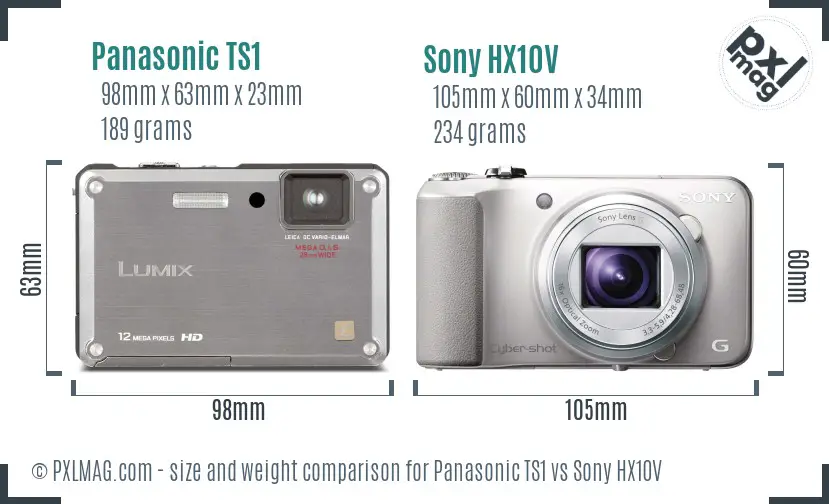 Panasonic TS1 vs Sony HX10V size comparison