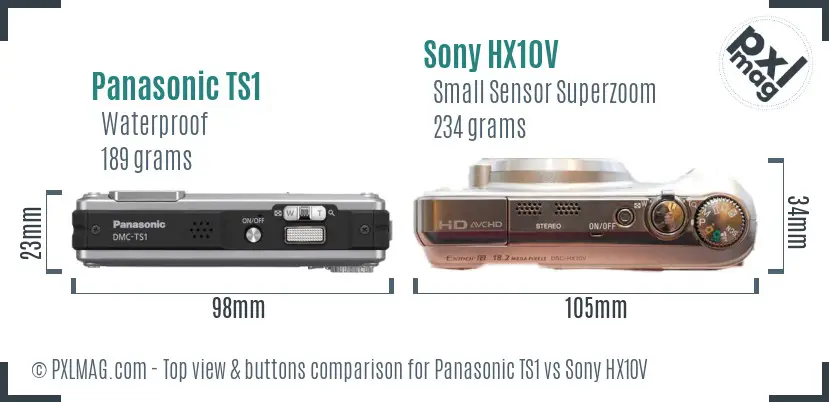 Panasonic TS1 vs Sony HX10V top view buttons comparison