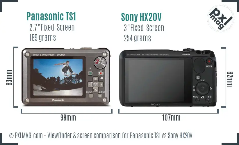 Panasonic TS1 vs Sony HX20V Screen and Viewfinder comparison