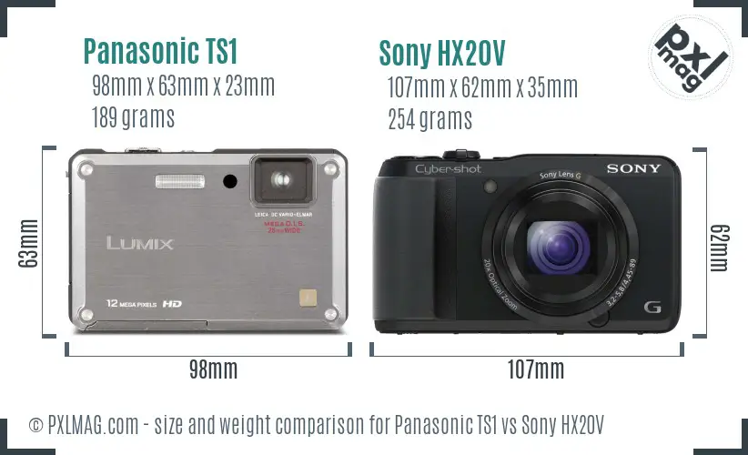 Panasonic TS1 vs Sony HX20V size comparison