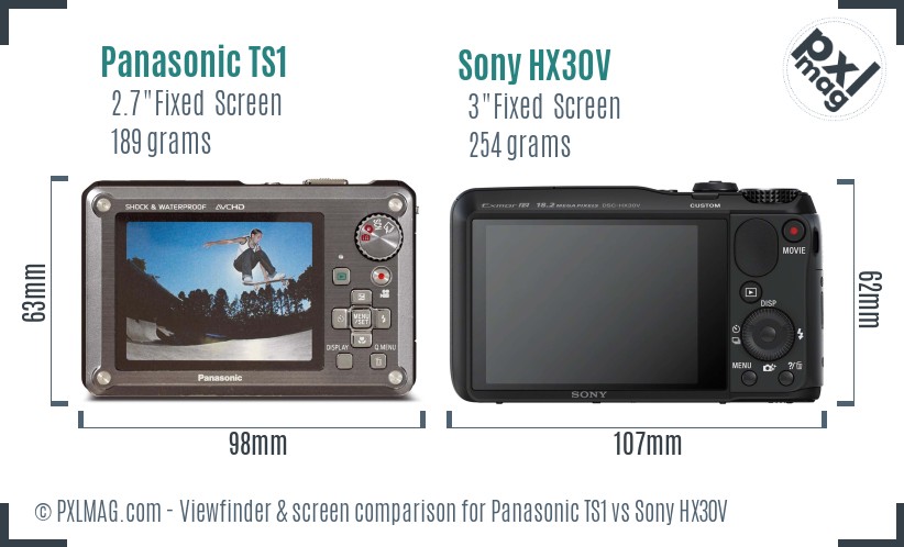 Panasonic TS1 vs Sony HX30V Screen and Viewfinder comparison