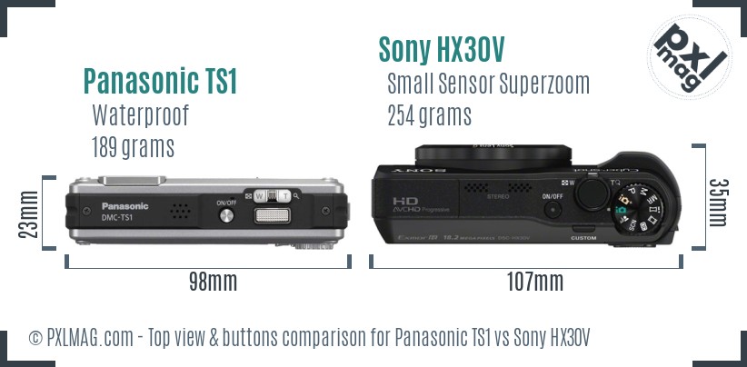 Panasonic TS1 vs Sony HX30V top view buttons comparison