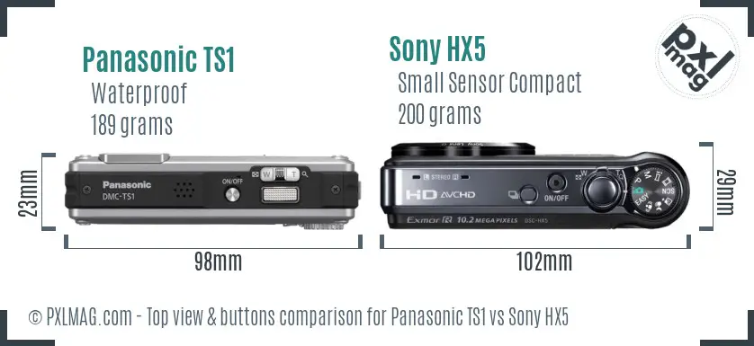 Panasonic TS1 vs Sony HX5 top view buttons comparison
