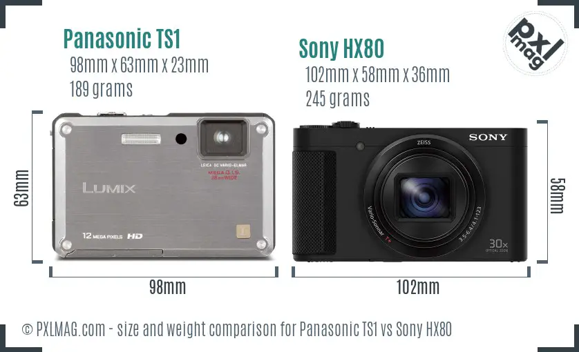 Panasonic TS1 vs Sony HX80 size comparison
