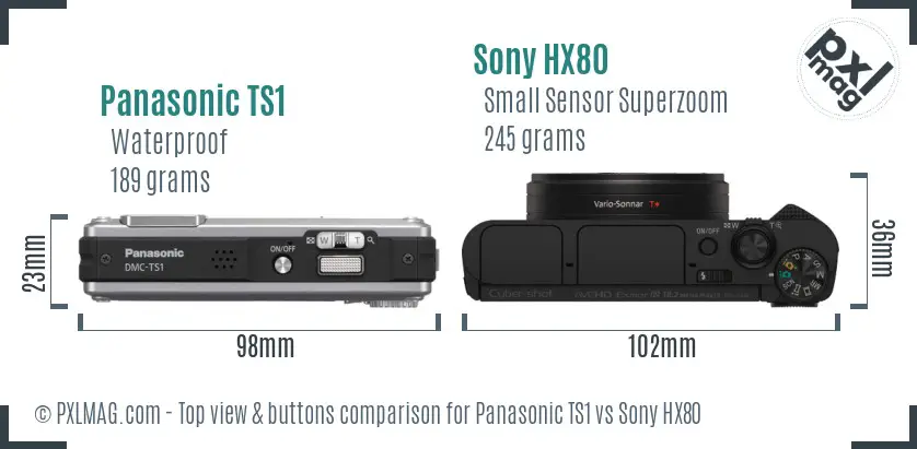 Panasonic TS1 vs Sony HX80 top view buttons comparison