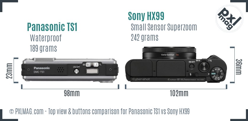 Panasonic TS1 vs Sony HX99 top view buttons comparison