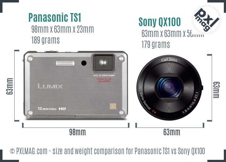 Panasonic TS1 vs Sony QX100 size comparison Panasonic TS1 vs Sony QX100 size comparison