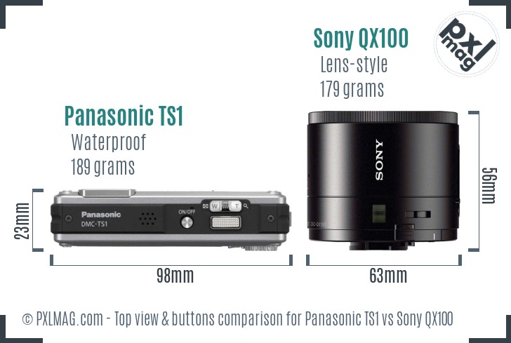 Panasonic TS1 vs Sony QX100 top view buttons comparison
