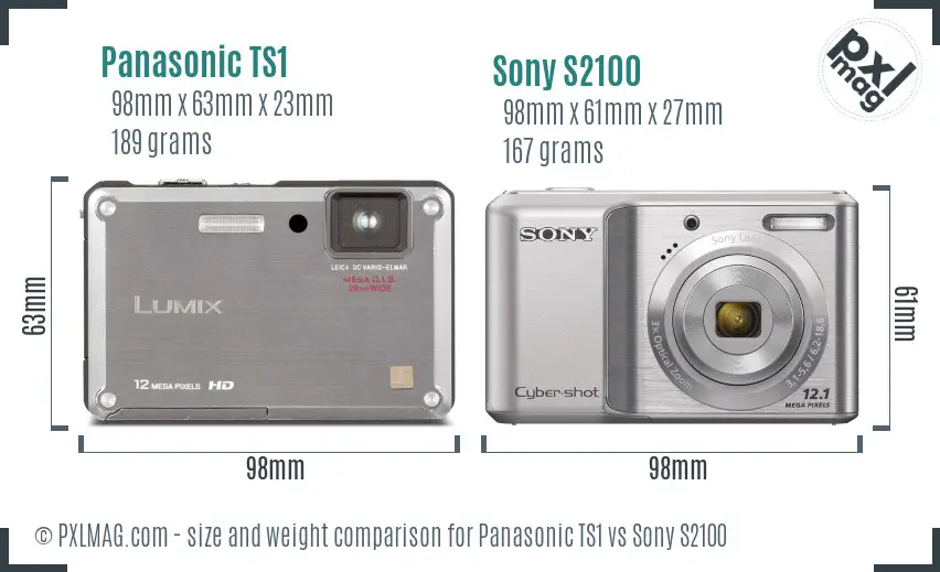 Panasonic TS1 vs Sony S2100 size comparison