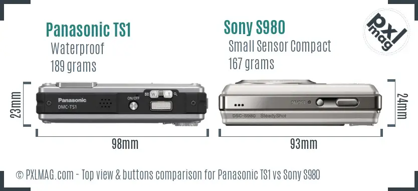 Panasonic TS1 vs Sony S980 top view buttons comparison Panasonic TS1 vs Sony S980 top view buttons comparison