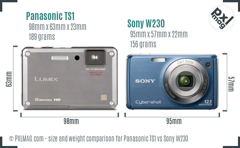 Panasonic TS1 vs Sony W230 size comparison Panasonic TS1 vs Sony W230 size comparison