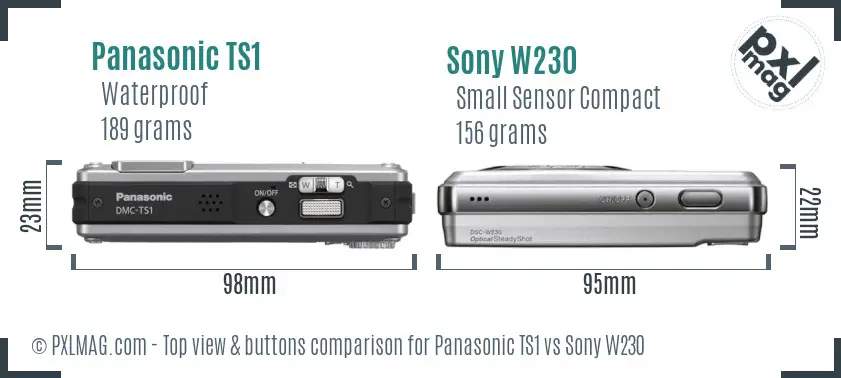 Panasonic TS1 vs Sony W230 top view buttons comparison Panasonic TS1 vs Sony W230 top view buttons comparison