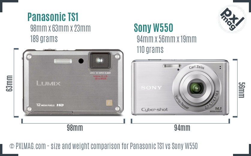Panasonic TS1 vs Sony W550 size comparison