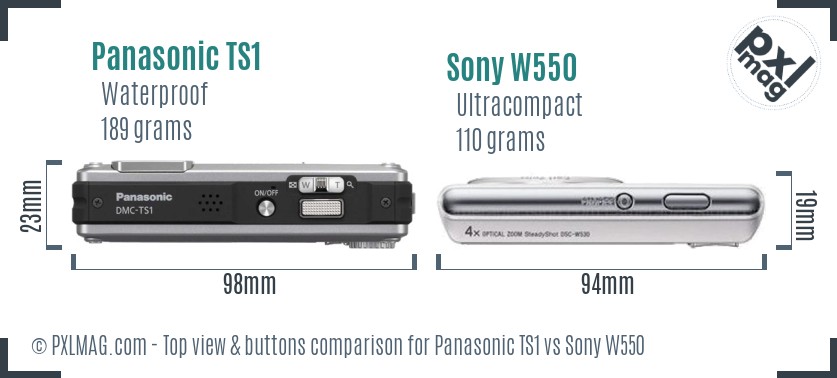 Panasonic TS1 vs Sony W550 top view buttons comparison