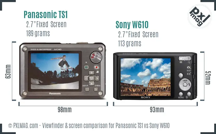 Panasonic TS1 vs Sony W610 Screen and Viewfinder comparison