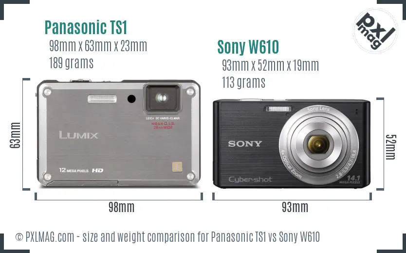 Panasonic TS1 vs Sony W610 size comparison