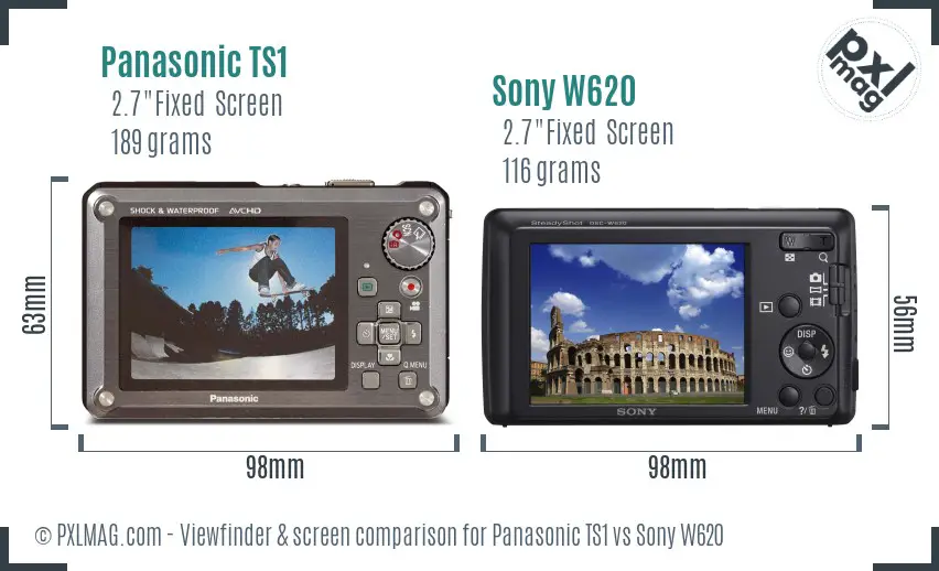 Panasonic TS1 vs Sony W620 Screen and Viewfinder comparison