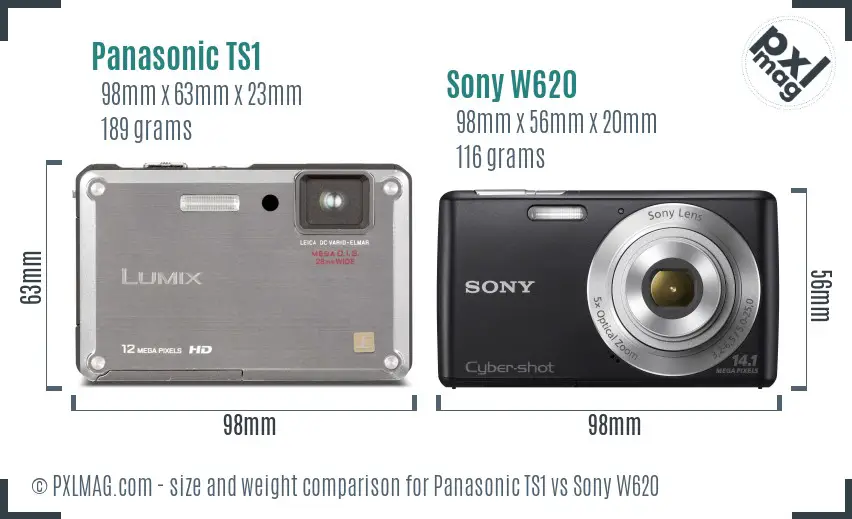 Panasonic TS1 vs Sony W620 size comparison