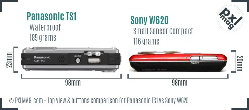 Panasonic TS1 vs Sony W620 top view buttons comparison